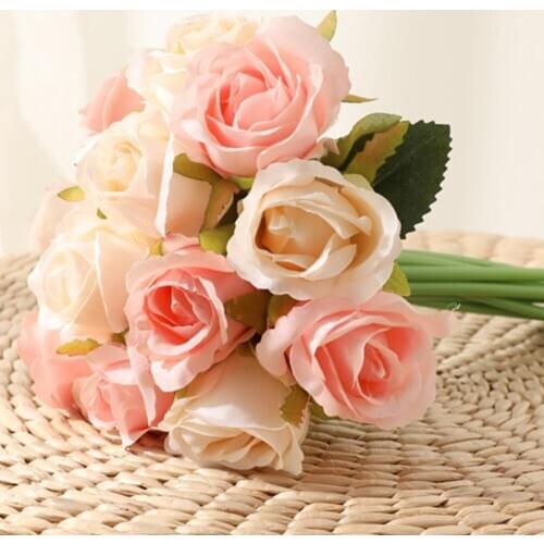 12PCS/Lots Artificial Rose Flowers Wedding Bouquet Silk Rose Flowers For Home Decor Wedding Party Decoration Fake Flower