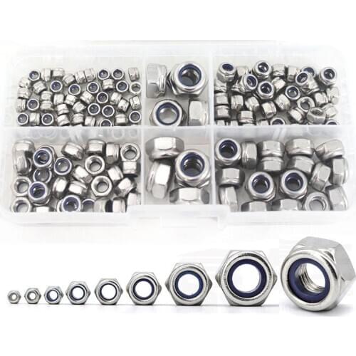 150pcs DIN985 M3 M4 M5 M6 M8 Stainless Steel Self-locking Nut Nylon Lock Nut Locknut Slip Nylon Hex Nut Kit Screw Set