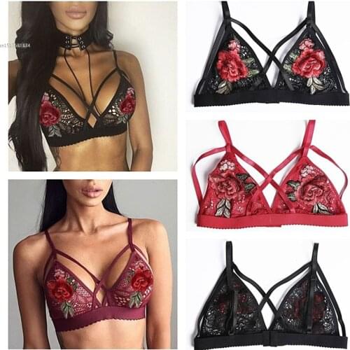 2020 New Women Sexy Crossing Bandage Crop Tops Floral Sheer Lace Bra Top Seamless Black Bralette Wireless bustier Tank Top Camis