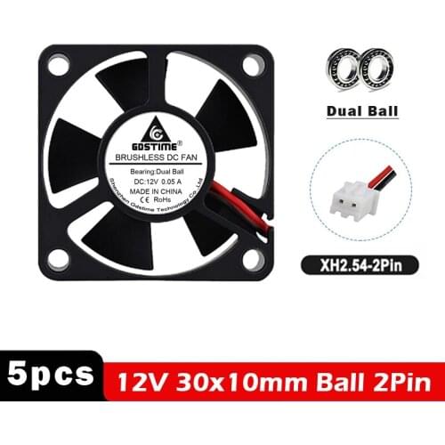 5 PCS Gdstime 3010 30mmx30mmx10mm 3cm Dual Ball Bearing Cooler Axial Fans DC 12V 2Pin 30*10mm Mini Laptop Cooling Heatsink Fan