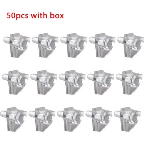 50x Clear Carbint Shelf Support 5mm Plastic Bracket For Furniture Inside Shelf Holder Pegs Studs Kit W/ Pin Hardware Tools Boeed