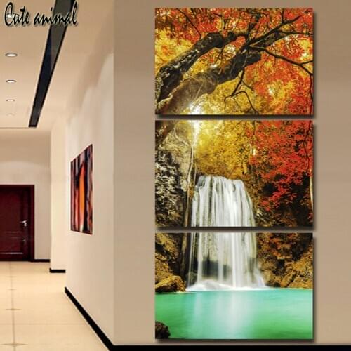 5d diamond painting Autumn waterfall forest landscape 3pcs full square round drill diamond embroidery decoration diamond mosaic