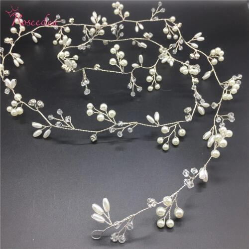 90-100cm Long pear&crystal Rhinestone Head Piece Bride Headwear 100% Handmade Headband women Party Jewelry Accessories RE718
