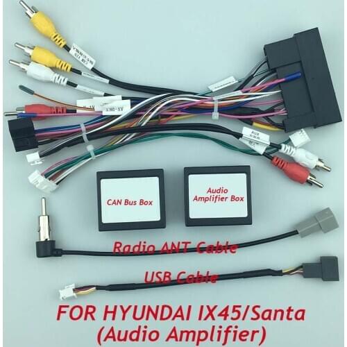 Car Radio Cable CAN Bus Audio amplifier Box Adapter for HYUDAI Santa IX45 Wiring Harness Media Player Power Connector Socket