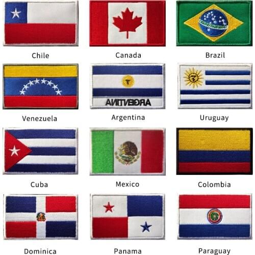 Chile Mexico Panama Argentina Cuba Flag Patches Americas Countries Flag Velcro Embroidery Sticker Brazil Backpack Badge Armband