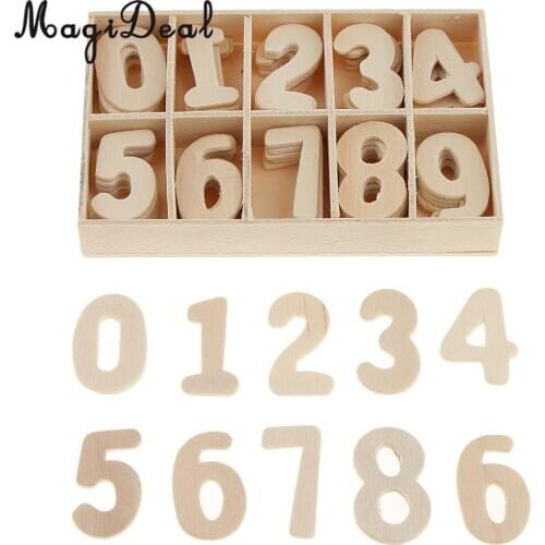 Complete 0-9 Wood Wooden Numbers Craft Home Decoration Wedding Birthday Figurines Miniatures with Storage Tray Kids Learning Toy