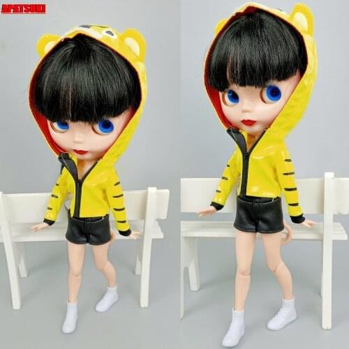 Yellow Cartoon Cat Kitty Pet Raincoat Jacket For Blythe Doll Clothes Cosplay Costume 1/6 Dolls Accessories Kids Toys
