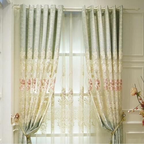 European White Green Curtain Elegant Floral Spring Willow Embroidery Luxury Decoration For Home North Europe LivingRoom Bedroom