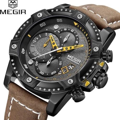 MEGIR Brand Original Creative Wristwatch Man Watch Waterproof Leather Mens Watches Chronograph Sports Watch Relogio Masculino