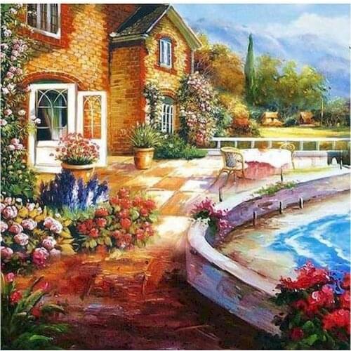GATYZTORY Painting By Numbers Kits For Adults 40x50cm Frame On Canvas Seaside villa Landscape Oil Picture By Number Art Paints