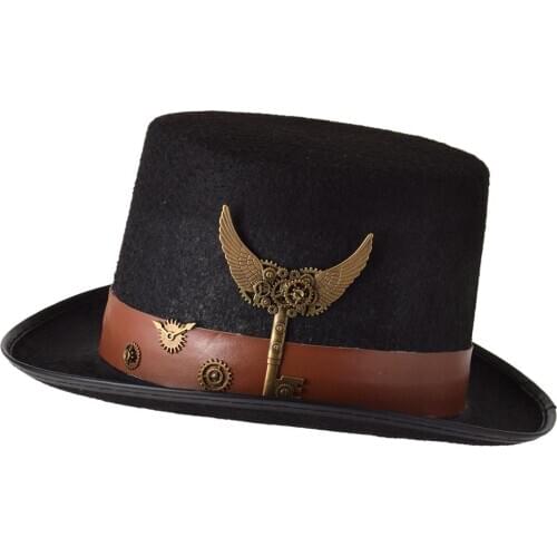 Fashion Men Women Handmade Steampunk Top Hat With Gear Glasses Stage Magic Hat Party Hat Size 58CM Steampunk Hat