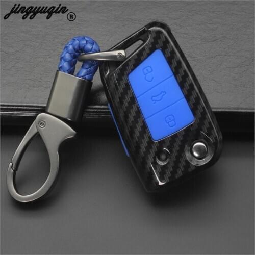 Jingyuqin Carbon Fiber Remote Fob Car Key Case Cover Shell for Volkswagen VW Golf 7 4 5 GTI MK7 Skoda Octavia A7 Seat 3 Buttons