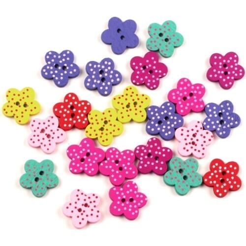 LF 50Pcs Mixed Wood Flower 15mm Sewing Buttons For Cloth Needlework Flatback Scrapbooking Crafts Decorative Diy Accessories