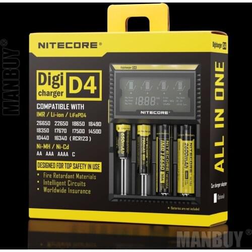 TOPSALE NITECORE D4 LCD Intelligent Circuitry Global Insurance Li-on IMR AAA CR123 18650 14500 16340 26650 17500 Battery Charger