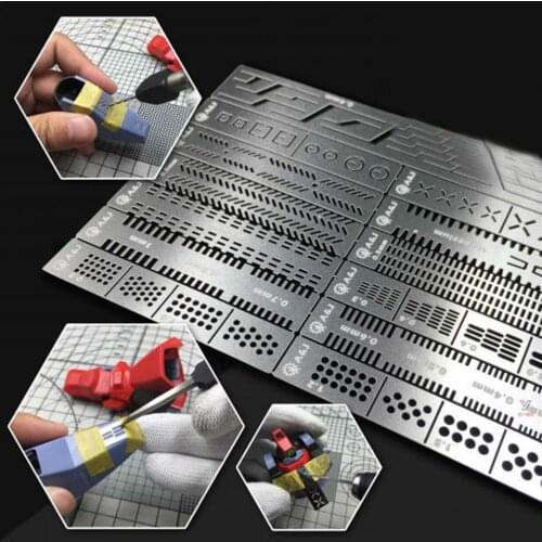 4 In 1 Chip-shaped Scoring Auxiliary Ruler Tool Drill Scribe Line Templates Ruler Details Craft Tools Model Engraved Tool