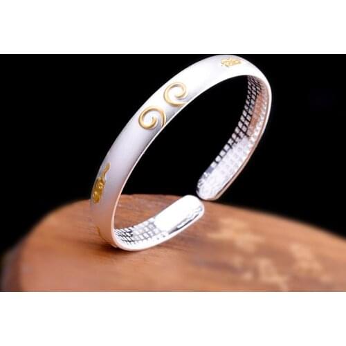 MetJakt National Style S999 Smooth Matte Gold Womens Scripture Bracelet Love You for Ten Thousand Years 18cm