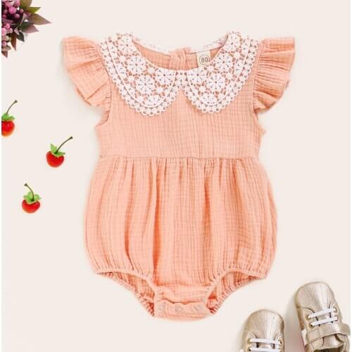 Infant Baby Girls Fashion Short Sleeve Solid Bodysuits Infrant Baby Outfits Newborn Clothes Korean Baby Jumpsuit