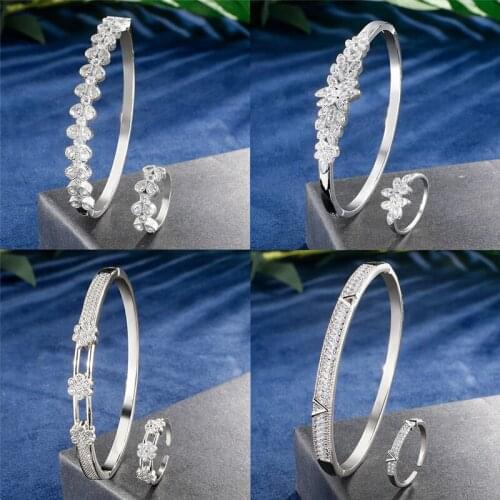 RAKOL Trendy Luxury CZ White Black Cubic Zirconia Dubai Bracelet Ring Set for Women Bridal Wedding Jewelry Accessories RB3107
