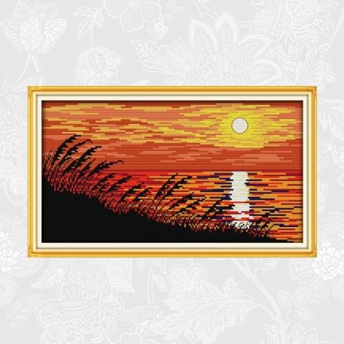 Sunset Scenery DIY Handwork Cross Stitch Kits 14CT 11CT Counted Printed Canvas DMC Threads Embroidery Beginner Sets Needlework