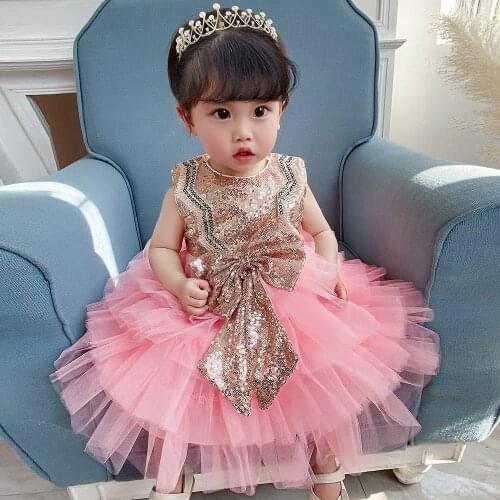 New lace with sleeveless clothes Girls take part in birthday party clothes Elegant and high-end clothing 6-24 months