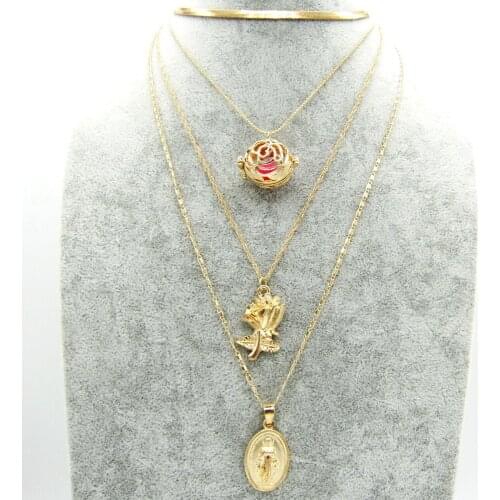 New Best Sale Multi Rows Chains with DIY Hollow Rose Locket Cage Female`s Fashion Essential Oil Pendants Choker Necklace