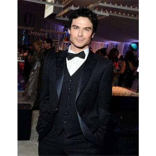 Formal Business Black Men’s Suit Terno Slim Fit Masculino Evening Suits For Men Black Business Peaked Lapel One Button 3 Pieces