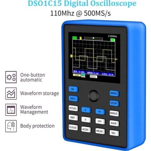 DSO 1C15 Professional Digital Oscilloscope 500MS/s Sampling Rate 110MHz Analog Bandwidth Support Waveform Storage