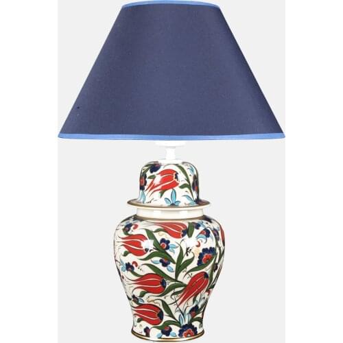 Qdec New Season Gift Turkish Tile Ceramic Modern Design Home Office Bedroom For Tulip Gilded Dark Blue Şah Vazo lampshade