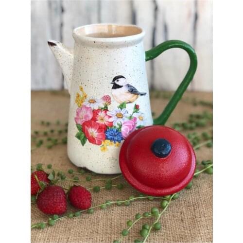 Clamshell Handmade Ceramic Jug Colorful Bird