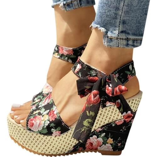 Women Sandals Bohemian Dot Bowknot Platform Wedge Female Casual High Increas Shoes Ladies Fashion Ankle Strap Open Toe Sandals