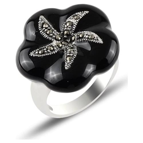 Silver 925 Sterling Enamel & Marcasite Ring