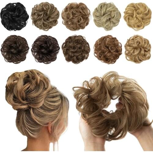 Hair Bun Extensions Messy Curly Elastic Hair Scrunchies Hairpieces Synthetic Chignon Donut Updo Hair Pieces for Women Girls