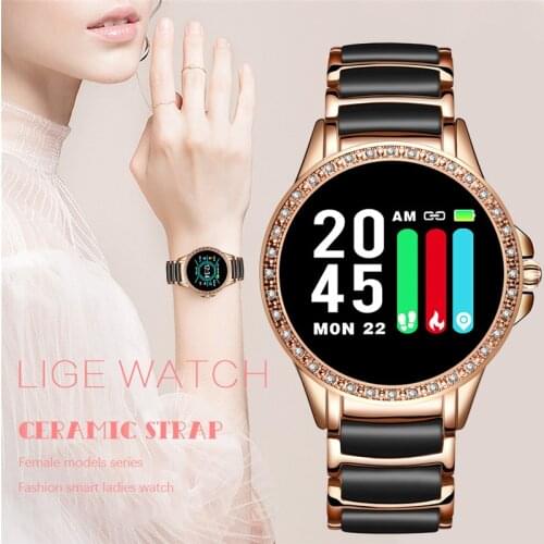 LIGE New Smart Watch Heart Rate Blood Pressure Information Reminder Sports Waterproof Smart Watch Women Ceramic Strap Smartwatch