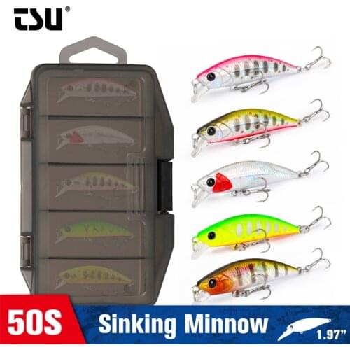 TSURINOYA 50S Sinking Minnow Set 5pcs 50mm 5g Trout Fishing Lure INTRUDER Artificial Jerkbait Hard Bait Pike Wobbler Lur