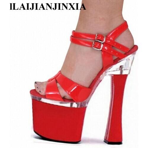 New Big Size Beautiful Ankle Strap 18cm Thick High Heel Platforms Pole Dance Shoes, Wedding Shoes