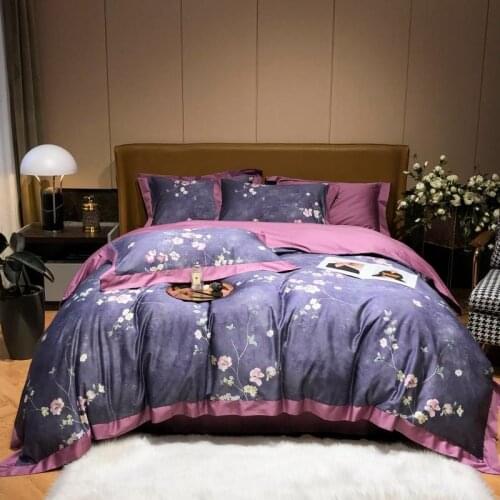 Spring Bloom Floral Bedding Set 1000TC Long Staple Cotton Silky Soft Full/Queen 4Pcs Duvet Cover Set Bed Sheet Pillow shams