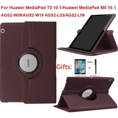 360 Rotating Case for MediaPad T5 10 AGS2-W09/L09/L03 10.1 Tablet Funda Stand PU Leather Flip Cover for Huawei MediaP T5 10 10.1