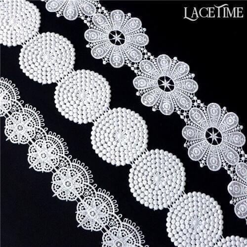 Crochet Circle Round Polyester Water Soluble Trims White Flower Lace DIY Handmade Sewing Craft 5 Yards