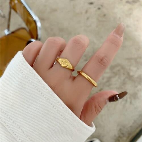 YUUN RUO 18k Gold Plated Fashion Personality Plain Smooth Eight Star Ring Female Titanium Steel Jewelry Wholesale Water Proof