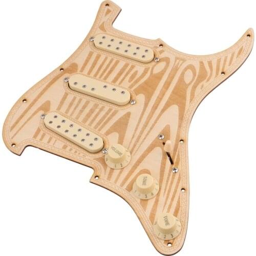 Yellow Maple Water Wave SSS 3 Ply Prewired Pickguard Pickup Knob Switch