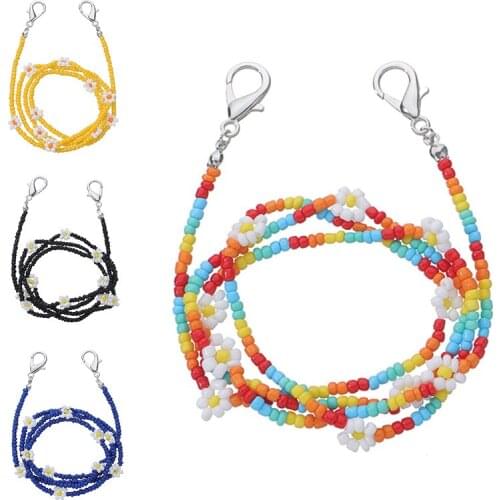 Women Flower Daisy Necklace Rice Beads Chain Glasses Mask Holder Woven Cord Lanyard Neck Strap Eyeglass Chain Accessories