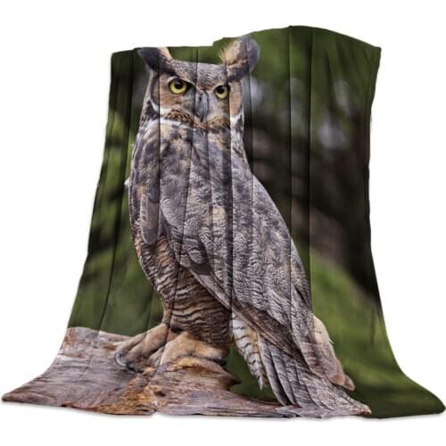 Animal Owl Feather Stump Throw Blanket Portable Soft Sofa Blanket Warm Microfiber Flannel Blankets for Beds