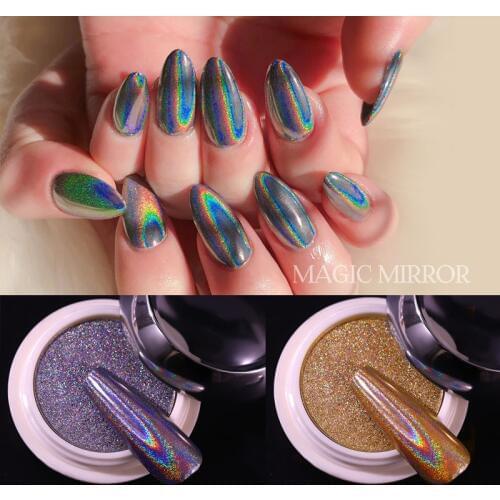 1 Box Holographic Glitter Nail Powder Laser Silver Gold Spangle Dip Powders Chrome Pigments Dust Shining Nail Art Decorations