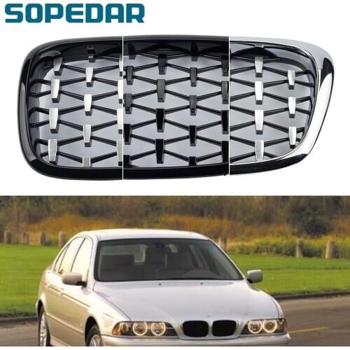 1 Pair Gloss Black Chromed Kidney Grille Sport Style for BMW E39 1999-2003 Front Racing Grills Bumper Grille Car Replacement