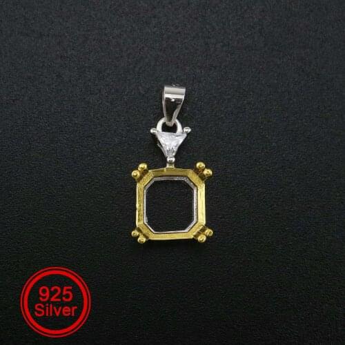 1Pcs 8MM Square Prong Pendant Settings Gold Plated Solid 925 Sterling Silver Charm Bezel Tray DIY Supplies for Gemstone 1431053