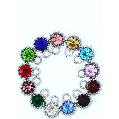 12Pcs/Lot Flower Rhinestone Necklace Pendant Birthstone Charms For Women Jewelry Making Keychain DIY Accessories Christmas Gift