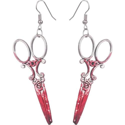 2021 Goth Horrible Blood Scissors Earrings Handmade New Fashion Bloodstained Sword Axe Punk-Style Halloween Dangle Earrings