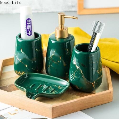 3/4pcs Ceramic Toiletries Set Marble Porcelain Cup Toothbrush Holder Soap Dish Tray Bathroom Accessories
