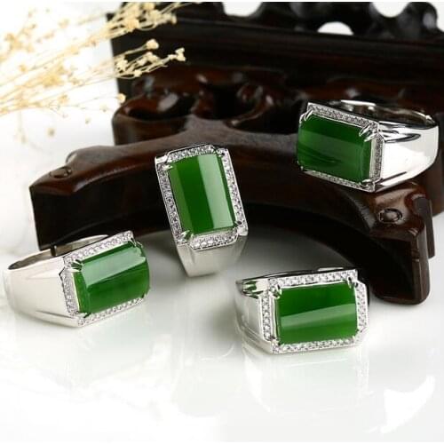 925 silver Retro natural Xinjiang HeTian Jasper men and women lovers fashionable white jade inlaid rings