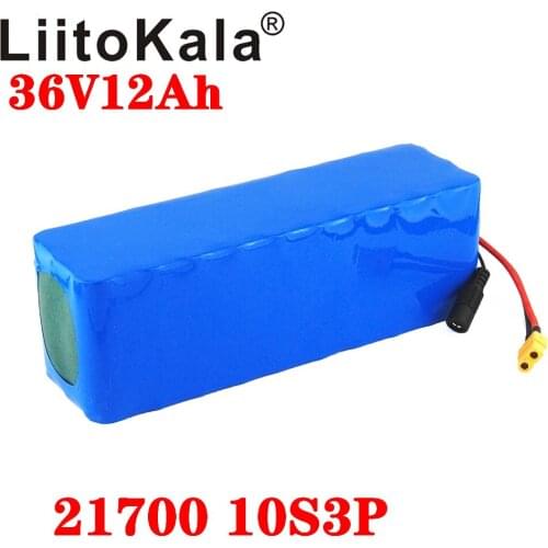 LiitoKala 36V battery 21700 4000mah 10S3P 12Ah battery pack 500W high power battery 36V 12000mAh Ebike electric bicycle BMS xt60